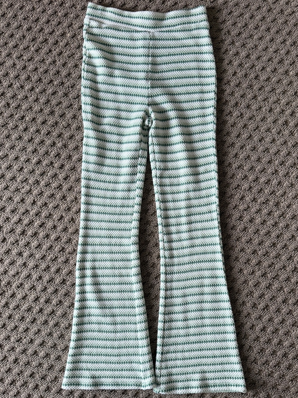 Double Zero Mint/Dark Green & White Striped Flare Crochet Pants